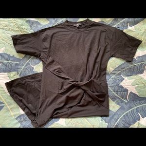 Ankle length, tie-front, black dress